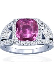 14K White Gold Cushion Cut Pink Sapphire Ring With Sidestones