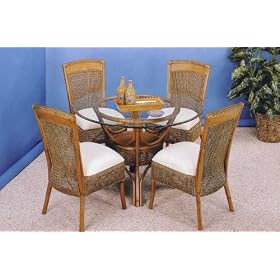 Cayman 5 Piece Wicker Dining Room Set with 42 Round Beveled Glass by Cayman