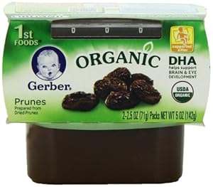 Gerber 1st Foods Organic Prunes, 2-Count, 2.5-Ounce Tubs (Pack of 8)