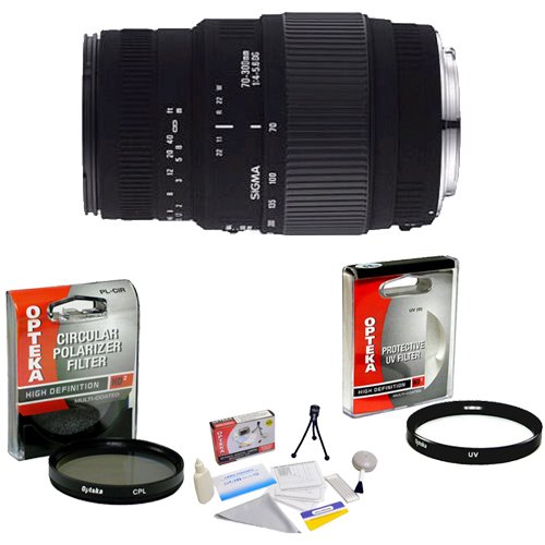 Sigma 70-300mm f/4-5.6 DG Macro Telephoto Zoom Lens for Canon EOS + Opteka UV Filter + Opteka CPL Filter + Opteka 5 Piece Cleaning Kit On Sale