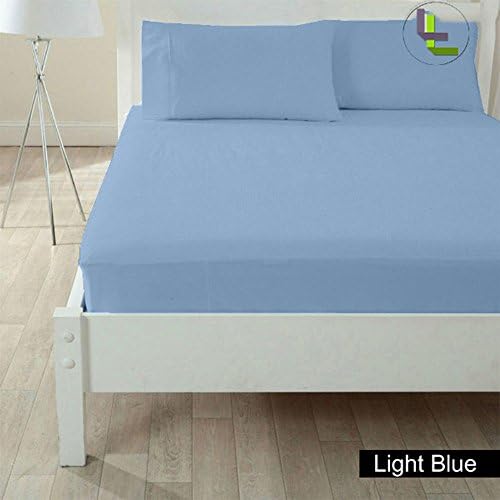 Floris Fashion Expanded Queen 300TC 100% Egyptian Cotton Light Blue Solid Superb Finish 3PCs Fitted Sheet Solid(Pocket Size: 22 inches)