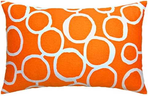 Cotton Canvas Circle Two Side Accent Decorative Throw Rectangular Lumbar Pillow Cover (Orange/White for 12 x 20 Inserts)