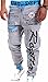 jeansian Men's Casual Printing Sport Baggy Jogger Long Pant S376 Gray&Blue L