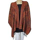 Indian Dresses Jamawar Pattern Wrap Scarf For Women Wool Silk Blend