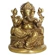 Brass Ganesh Statue on a Throne with a Bolster