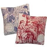 French Lavender sachets, Provencal toile fabric 4.5''x4.5''. Set of 2