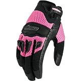 Icon Twenty-Niner Women's Leather/Mesh Road Race Motorcycle Gloves - Color: Pink, Size: Large