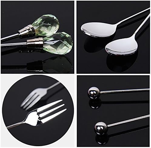 Gracelife (6 Pack) Exquisite Water Drop Crystal Dinnerware Spoon / Fork / Long Handle Ice Drink Stick Stainless Steel Flatware (Spoon+Fork+Stick, Color Assorted)