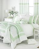 SHABBY CHIC GREEN WHITE EMBROIDERED QUEEN SIZE DUVET SET