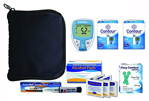 Bayer contour meter, 100 contour test strips, 30g lance…