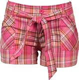 Stretch Cotton Plaid Shorts Patch Pockets Junior Plus Size
