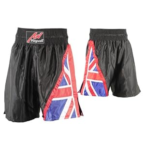 Boxing Competiton Black Satin Training Shorts - UK Flag Series - Small