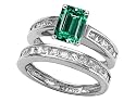 3.00 cttw Sterling Silver 14K White Gold Plated Lab Created Emerald Cut Emerald Wedding Set - Gold Plated Silver