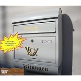 NEU Briefkasten RD XXL wei� + golden Posthorn mit Zeitungsrolle fertig montiert Postkasten rundvon "BTV"