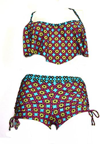 PROFILE BLUSH Womens Flounce 2 Pc Swimsuit Sz D Cup Boy Short P/S Multi 230005