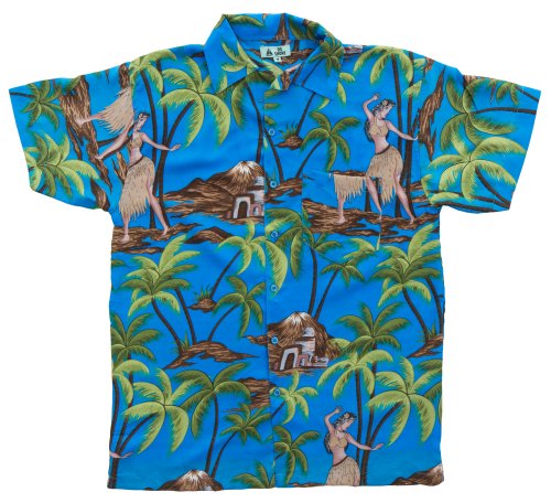 On Shore Men's Tropical Hawaiian Hula Dancer Print Aloha Shirt