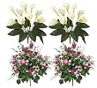 Four Artificial Flower Bushes - Two 19" Calla Lilies + Two 21" Ranunculus, Cosmos Mixed Bushes