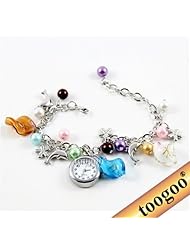 TOOGOO(R) Fashion Dolphin Beads Ladies Girl BANGLE BRACELET Quartz Watch For Women