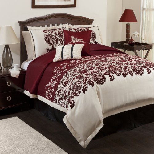 Lush Decor Estate Garden 6-Piece Comforter Set, Full, Red/Black