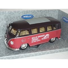 VW VOLKSWAGEN BULLY T T 1 ROT BRAUN BULLIS BRINGEN FREUDE 1/24 WELLY MODELLAUTO MODELL AUTO