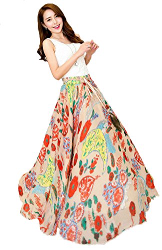 Afibi Womens Blending Chiffon Retro Long Maxi Skirt Vintage Dress