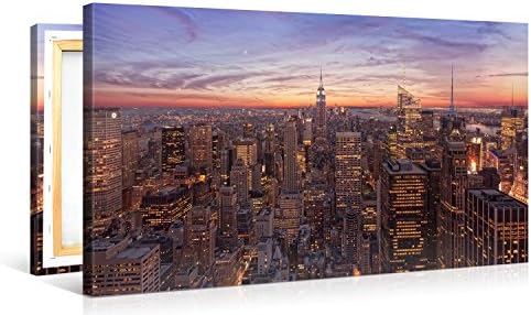 Stretched Canvas Print - BIG CITY LIGHTS Large New York Cityscape Wall Art e6106 Size: 40"W x 20"H
