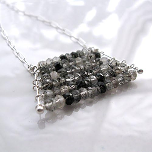 Modern geometric necklace with black &amp; white tourmalinated quartz gemstones