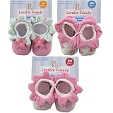 Flower Velour Booties, Ecru-Pink, 0-6 months
