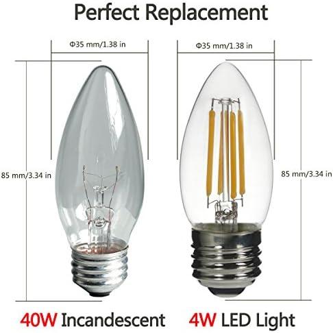 TGM B35 Blunt Tip LED Candle Light Bulb, 4Watt Soft White 2700K LED Filament Candelabra Bulb(40W Equivalent), 120VAC E26 Base(3pack)