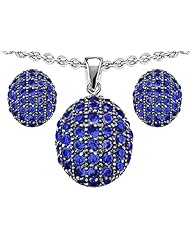 Original Star K (tm) Created Sapphire Oval Puffed Pendant Box Set with matching earrings in 925 Sterling Silver