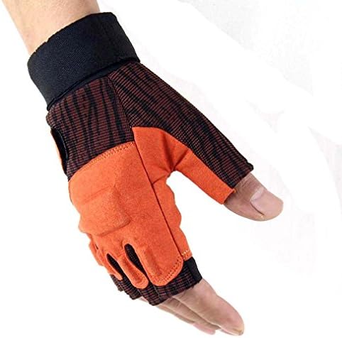 Sports Gloves (1 Pair ), ADiPROD Hard knuckle Half Finger/Fingerless Shooting Army Police Airsoft Hand Gear (Orange, X-Large)