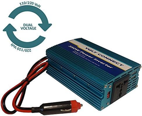 Volt Connect 350-Watt Travel Power Inverter Converts 12-volts DC to 110 or 240-volts AC w/Universal Plug Port Ideal for Charging Laptops, Smart Phones, Tablets, DVD Players, and more - Blue Color