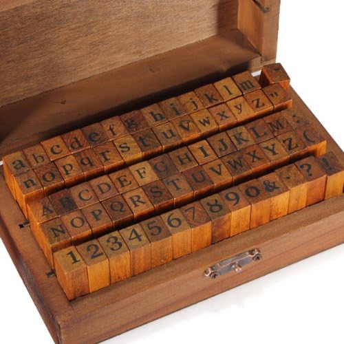 Chengor 70pcs/set Vintage DIY Multi Purpose Regular Script Number Lowercase Alphabet Letter Decoration Wood Rubber Stamps Set Wooden Box