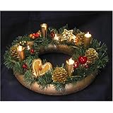 Christmas Advent Ring with Light Candles & Gingerbread Decorations