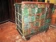 Antique Indian Chest Sideboard Buffet Rustic Carved Animals Red Green Patina