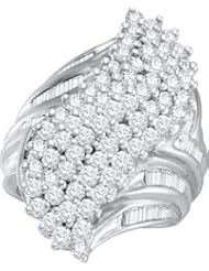 3.00 Carat (ctw) 10K White Gold Round & Baguette Cut White Diamond Ladies Cluster Right Hand Ring 3 CT