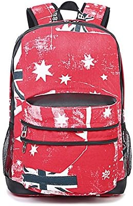 schoolbags backpack shoulder bag tide of men and women in camouflage graffiti canvas computer bag College Wind (Red)
