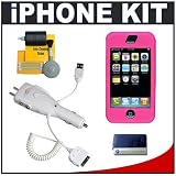 CTA Skin Case (Pink) + CTA Multifunctional 4 Way Home & Car Charger + Accessory Kit for Apple iPhone