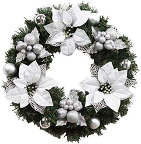 JMCamry 40cm Christmas Wreath Door Decoration Hanging Ornament Ball and Flowers for Indoors and Outdoors Decorations (White)