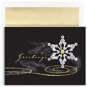 Shimmer Snowflake On Black Holiday Cards -