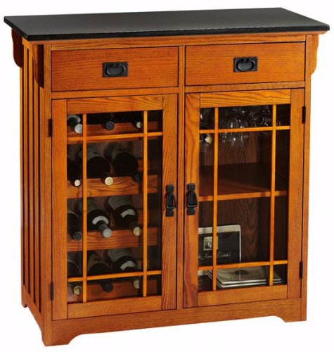 Black Granite Top Wine Cabinet 36hx36w Dark Oak