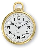 Avalon Gold-Tone Open Face Ultra Thin Railroad Pocket Watch with Chain, # 8980GX
