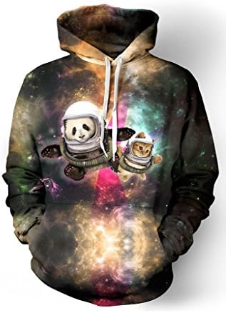 Leies Girl Unisex 3D Space Panda O-Neck Pullover Sweatshirt with Cap