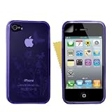 Purple Butterfly Floral Patterned Silicone Gel Case Cover For Apple iPhone 4/4S With Screen Protector Film ~ Yousave Accessories