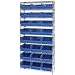 Quantum Storage Systems WR9-209BL 9-Tier Complete Wire Shelving System with 24 QSB209 Blue Store-More Bins, Chrome Finish, 12" Width x 36" Length x 74" Height