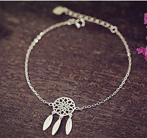 925 Sterling Silver Dreamcatcher Bracelet Tassel White Gold Plated Bracelet
