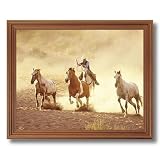 Cowboy Roping On Horse Western Landscape Animal Home Decor Wall Picture Oak Framed Art Print