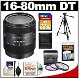 Sony Alpha 16-80mm f/3.5-4.5 DT ZA Vario-Sonnar T* Zoom Lens with 32GB Card + 3 (UV/FLD/PL) Filters + Tripod + Accessory Kit for SLT-A33, A35, A55, A57, A65, A77, DSLR-A560 & A580 Digital SLR Cameras