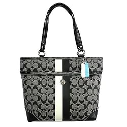 Coach Heritage Stripe Signature Bag Purse Tote 14477 Black White