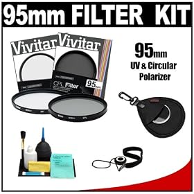 Vivitar 95mm UV & Circular Polarizer Glass Filter + Filter Case + CapKeeper + Lens Cleaning... by